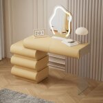 Coiffeuse avec 5 tiroirs arrondis et miroir design mezade beige Coiffeuse avec 5 tiroirs arrondis et miroir design mezade beige