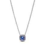 Collier avec pendentif halo bleu carr scintillant
