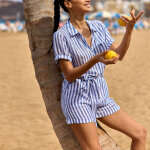 Combi - short liva ecru / bleu en viscose