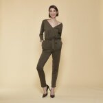 Combinaison manches 3 / 4 taille élastique dos en v femme - kaki foncé Combinaison manches 3 / 4 taille élastique dos en v femme - kaki foncé