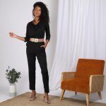 Combinaison manches 3 / 4 taille élastique dos en v femme - noir Combinaison manches 3 / 4 taille élastique dos en v femme - noir