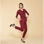 Combinaison manches 3 / 4 taille élastique dos en v femme - rouge grenat Combinaison manches 3 / 4 taille élastique dos en v femme - rouge grenat