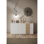Commode 3 portes blanc lacqu brillant chene
