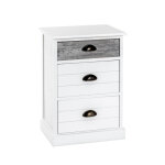 Commode en bois massif laqu blanc avec 3 tiroirs