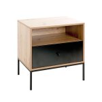 Console en métal avec corps décor chêne et tiroir décor noir Console en métal avec corps décor chêne et tiroir décor noir