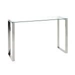Console avec structure en inox brillant et plateau en verre tremp argent