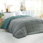 Couette bicolore tr�s chaude 400 g / m� microfibre - eucalyptus / gris moyen