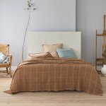 Couvre - lit nid d'abeille jacquard en coton, yogi, amande
