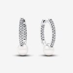 Cr�oles femme argent sterling avec zircons et perle pandora timeless