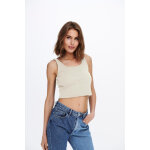 Dbardeur col rond sans manches court blanc beige en coton