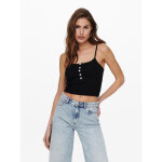 D�bardeur spaghetti col rond sans manches bouton court noir en coton