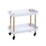 Desserte deux niveaux en bois avec plateaux mtal laqu blanc