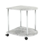 Desserte sur roulette avec plateau demi rond en bois et structure en acier chrom