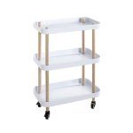 Desserte trois niveaux en bois avec tagres en mtal laqu blanc