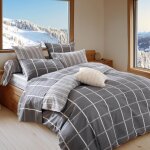 Housse de couette carreaux coton carreaux et rayures gris