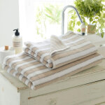Drap de bain en coton beige motif rayures - collection laura