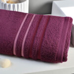 Drap de bain eponge liteau rayures extra soft rose fonc