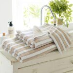 Drap de bain imprim rayures coton beige laura