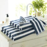 Drap de bain imprim rayures coton bleu laura