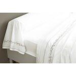 Drap - housse en percale de coton adele fleurs brod�es et torsades - blanc