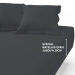 Drap housse uni grand bonnet satin de coton tertio ; - anthracite