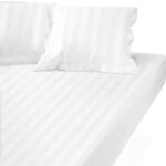 Drap housse grand bonnet satin de coton ray� tertio ; - blanc