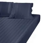 Drap housse grand bonnet satin de coton ray� tertio ; - bleu - indigo