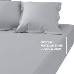 Drap housse grand bonnet satin de coton uni tertio ; - gris perle