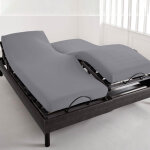 Drap housse lit articul tte et pieds relevables coton gris minral