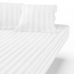 Drap housse satin de coton rayé tertio ; - blanc Drap housse satin de coton rayé tertio ; - blanc