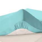 Drap housse uni en lin lavé grands bonnets 32 cm - bleu aqua Drap housse uni en lin lavé grands bonnets 32 cm - bleu aqua