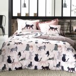 Drap plat coton chats - rose