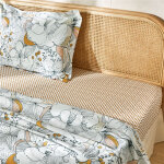 Drap plat en coton � motifs imprim�s alix jaune moutarde