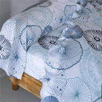 Drap plat en coton sea shells fond marins bleu