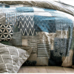 Drap plat effet patchwork becquet - bleu - gris chiné Drap plat effet patchwork becquet - bleu - gris chiné