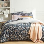 Drap plat imprim en percale de coton bleu