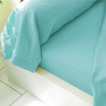 Drap plat en lin lav� uni laur�at - bleu aqua