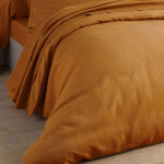Drap plat en lin lav� uni laur�at - marron noisette