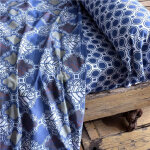 Drap plat motif feuilles géométriques afro geo bleu marine Drap plat motif feuilles géométriques afro geo bleu marine