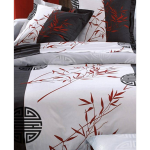 Drap plat motifs zen bambous et idogrammes - noir