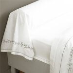 Drap plat en percale de coton adele fleurs brodes et torsades - blanc