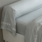 Drap plat en percale de coton adele fleurs brod�es et torsades - gris