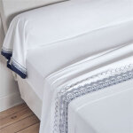 Drap plat en percale de coton frises brodées cuptea bleu marine Drap plat en percale de coton frises brodées cuptea bleu marine