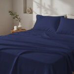 Drap plat luxe percale de coton bio - bleu minuit