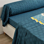Drap plat rayures et petit micro - motif bleu varis
