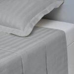 Drap plat satin de coton rayé tertio ; - gris perle Drap plat satin de coton rayé tertio ; - gris perle