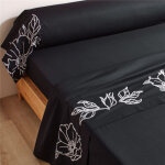 Drap plat grandes fleurs brod�es suzon noir