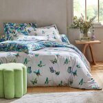 Linge de lit en coton papillonner vert