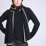 Echarpe etole surpiqures - noir et blanc en cachemire