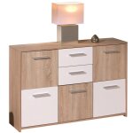 Enfilade de 7 rangements en bois 115 x 30 cm blanche et naturelle elvezia Enfilade de 7 rangements en bois 115 x 30 cm blanche et naturelle elvezia